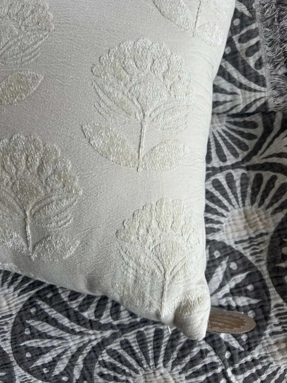 Textured Large Throw Pillow NEW! 20 x 20 Solid Natural Cream Raised Boho Floral